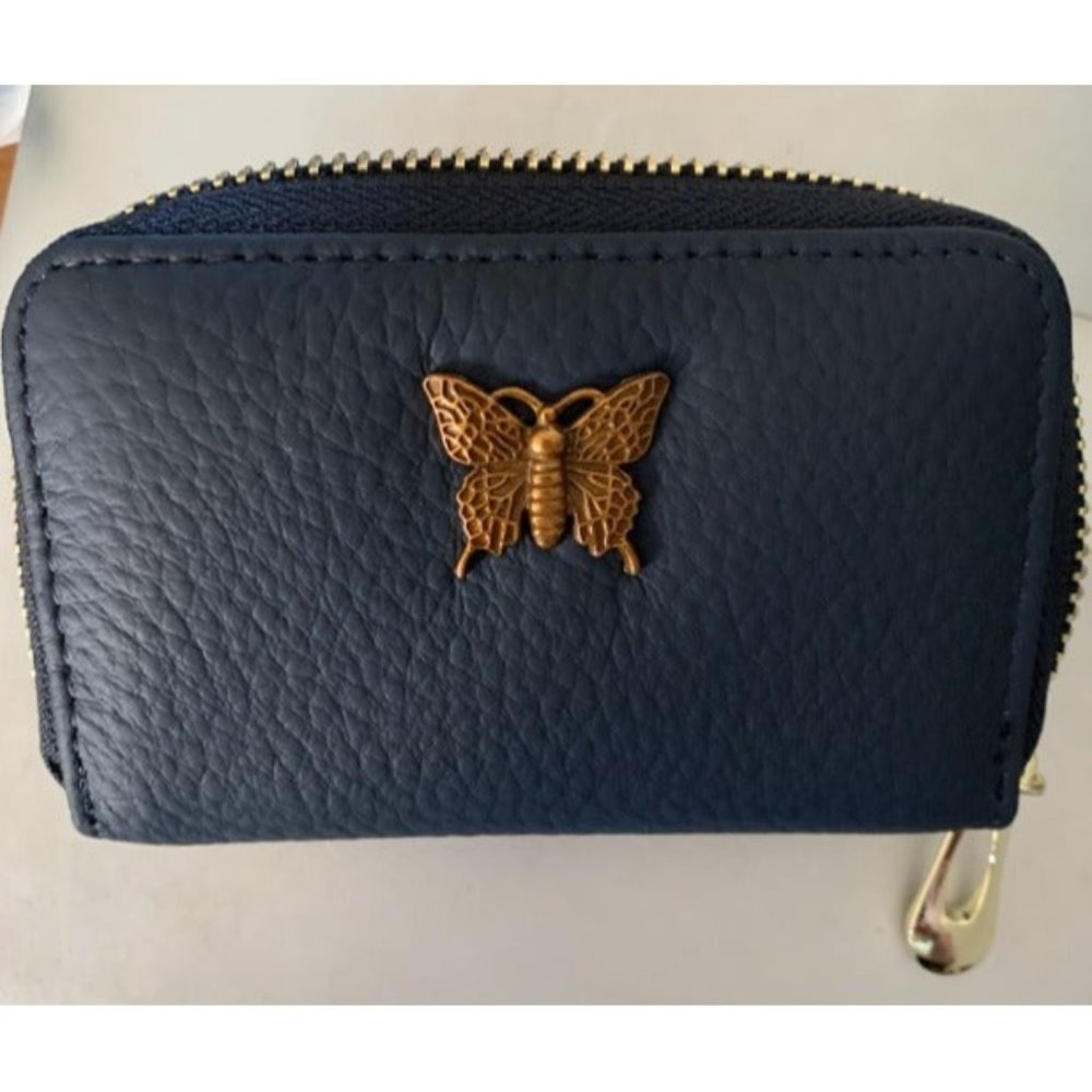 RFID Credit Card Holder for Women Small Leather Zipper Card Case Wallet, Black